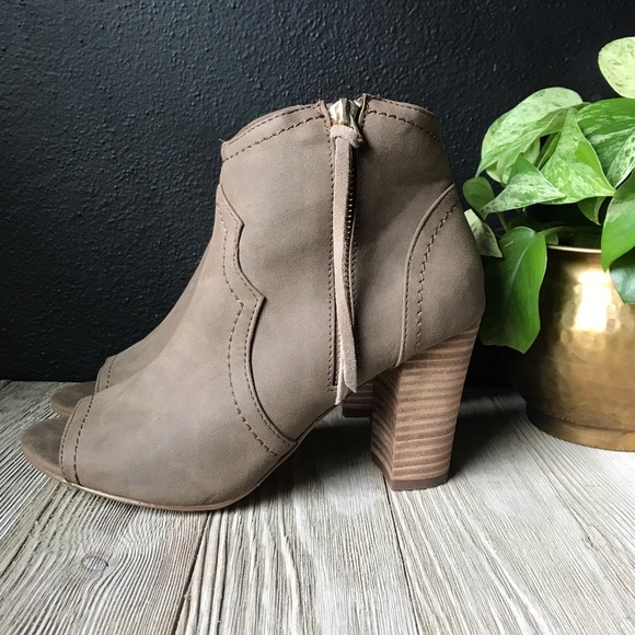 XOXO | Shoes | Xoxo Brand Tan Peep Toe Booties | Poshmark